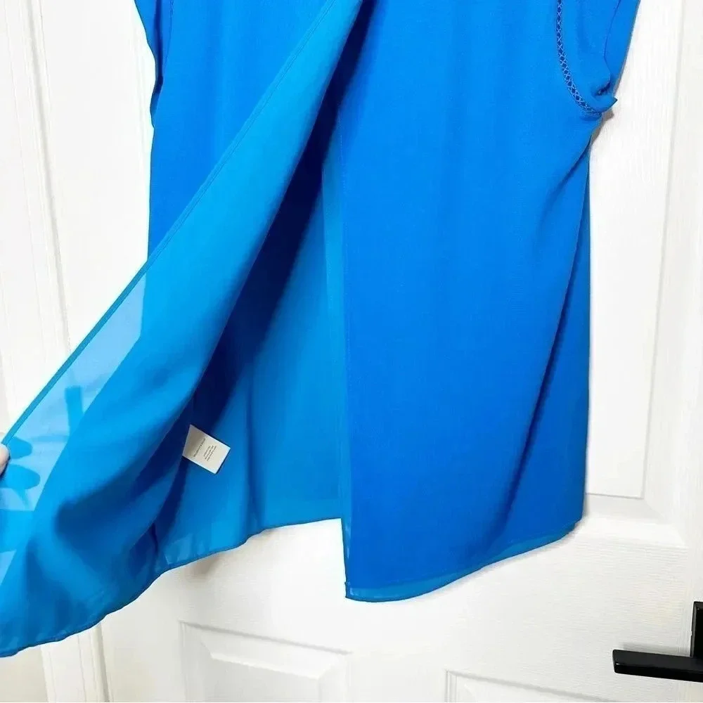 REBECCA TAYLOR Split Back Short Sleeve‎ Crepe Top Size 2 Blue Flowy